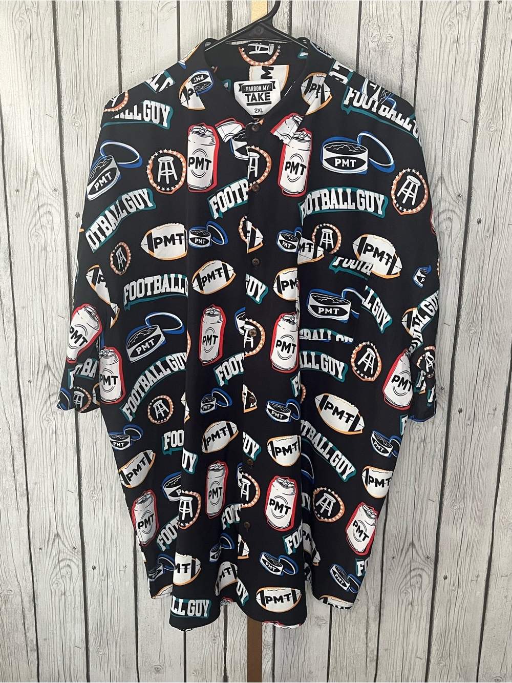 Barstool Sports Pardon My Take PMT Football Guy Short Sleeve Button Up Shirt 2XL